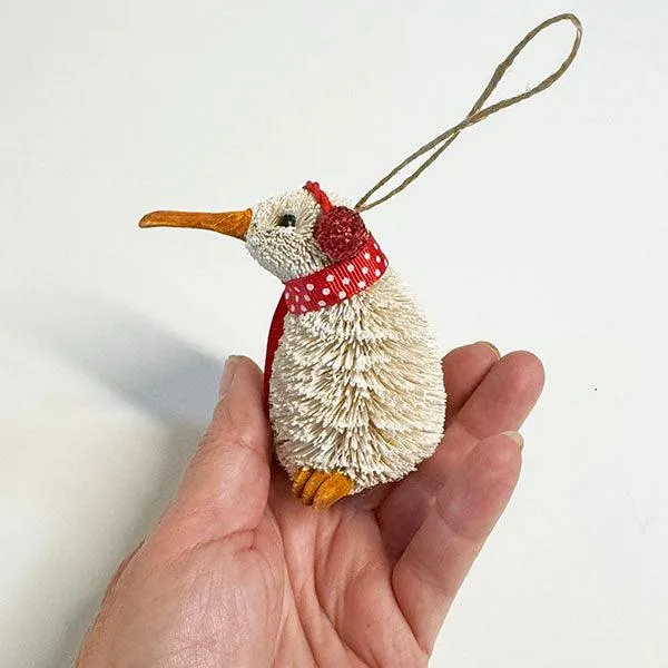 Cute Brush NZ Kiwi Bird Snowman Christmas Ornament