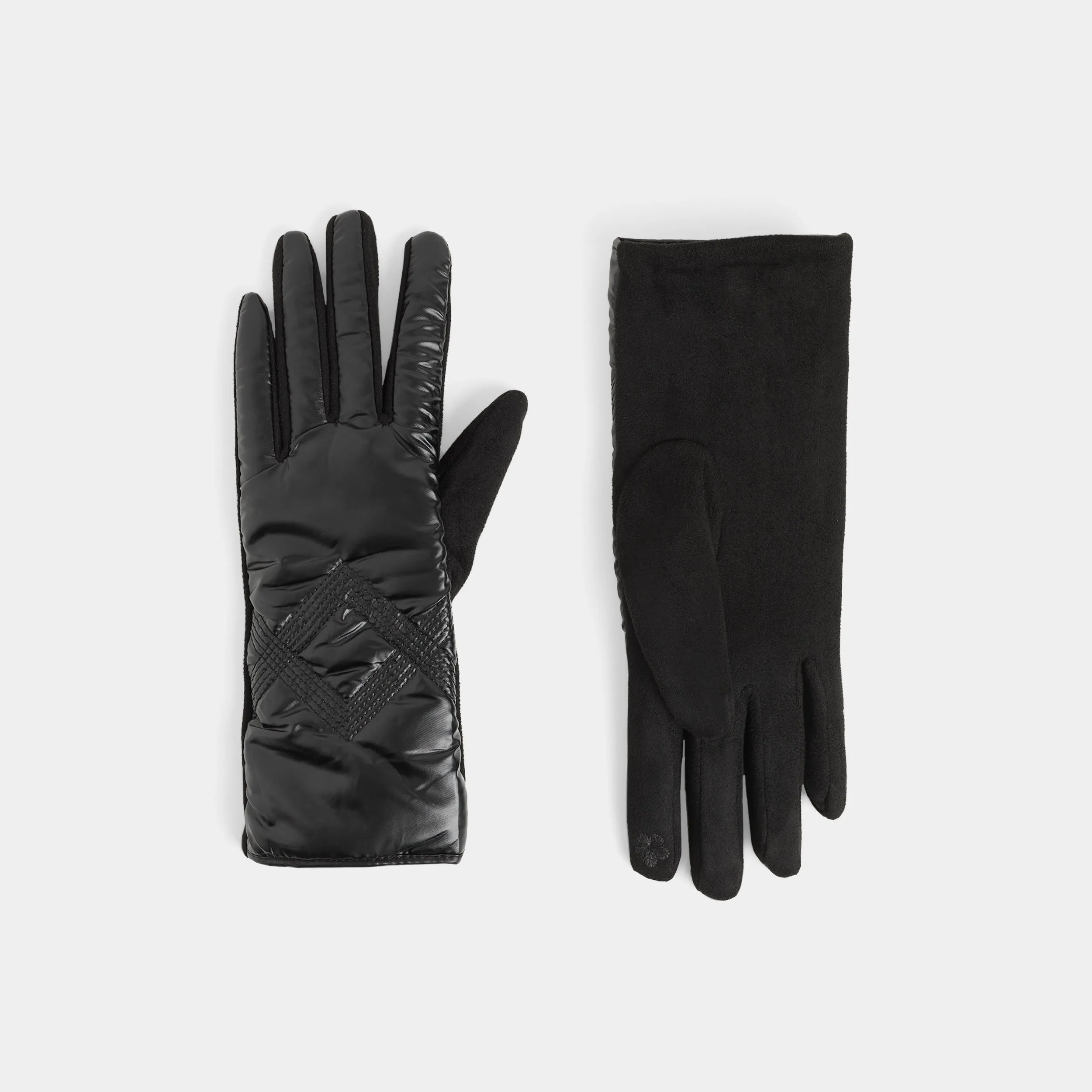 Diamond Puffer Touchscreen Gloves - Black