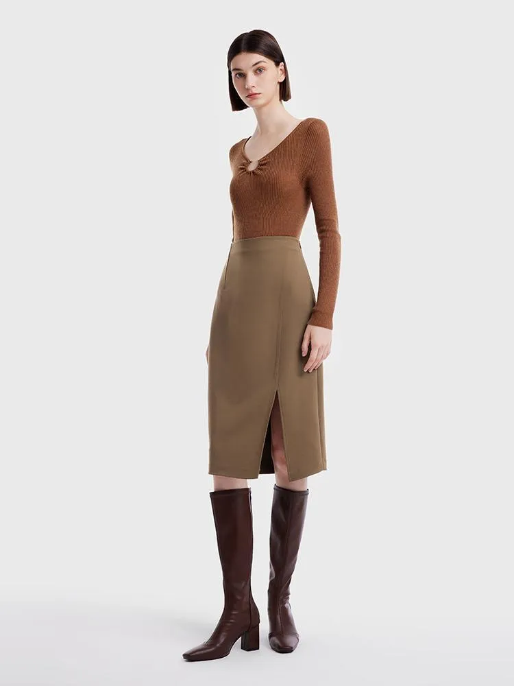 Double Worsted Woolen Slit Skirt