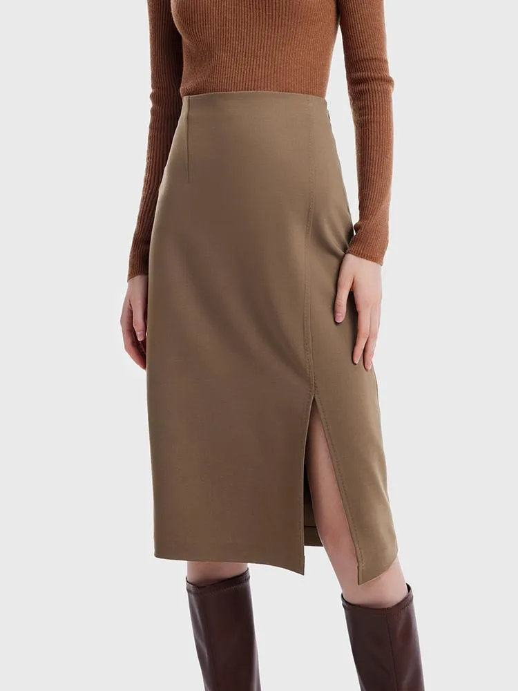 Double Worsted Woolen Slit Skirt