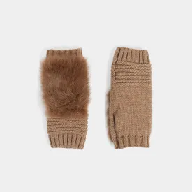 Faux Furry Fingerless Gloves - Natural