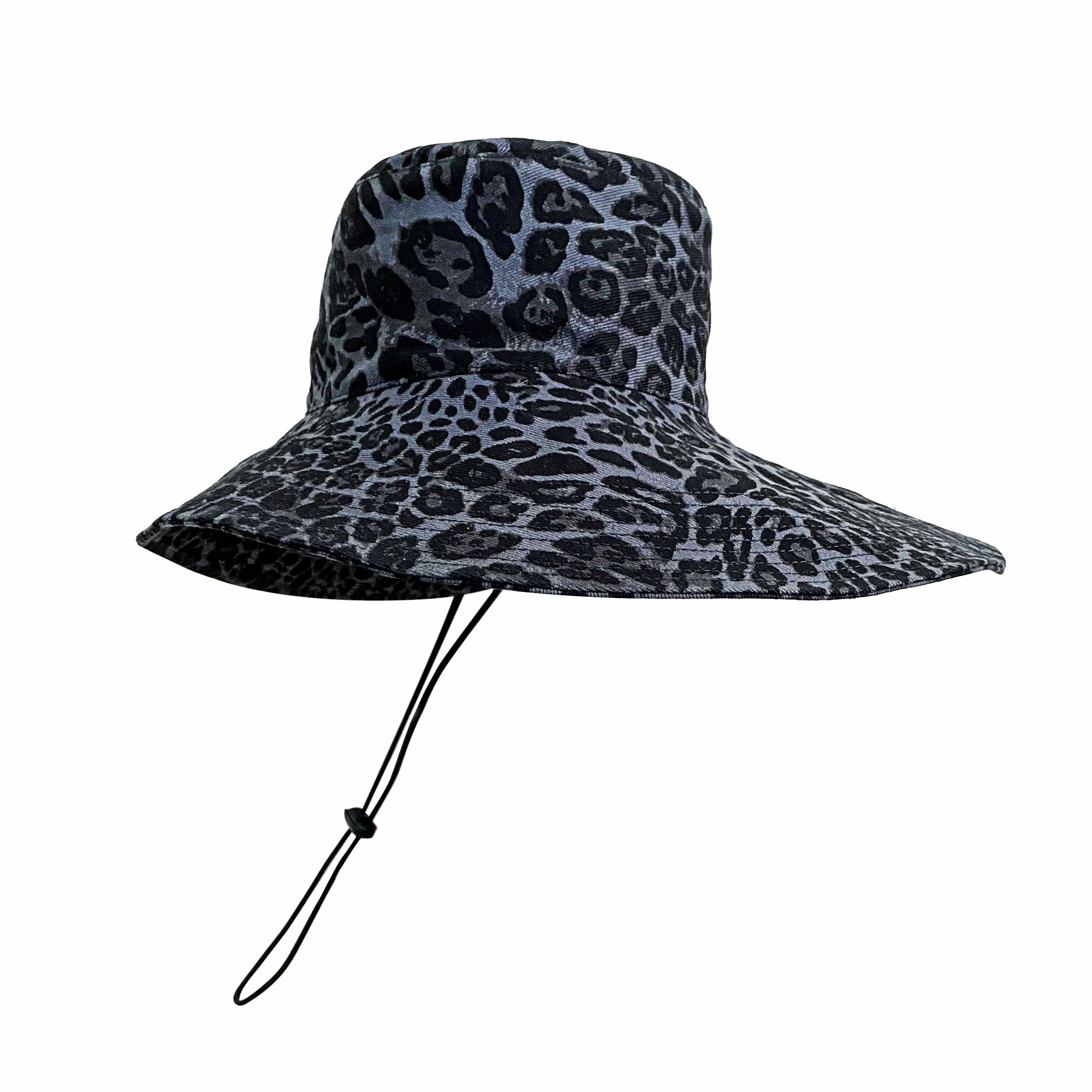 FISHERMAN HAT IN GREY LEOPARD DENIM