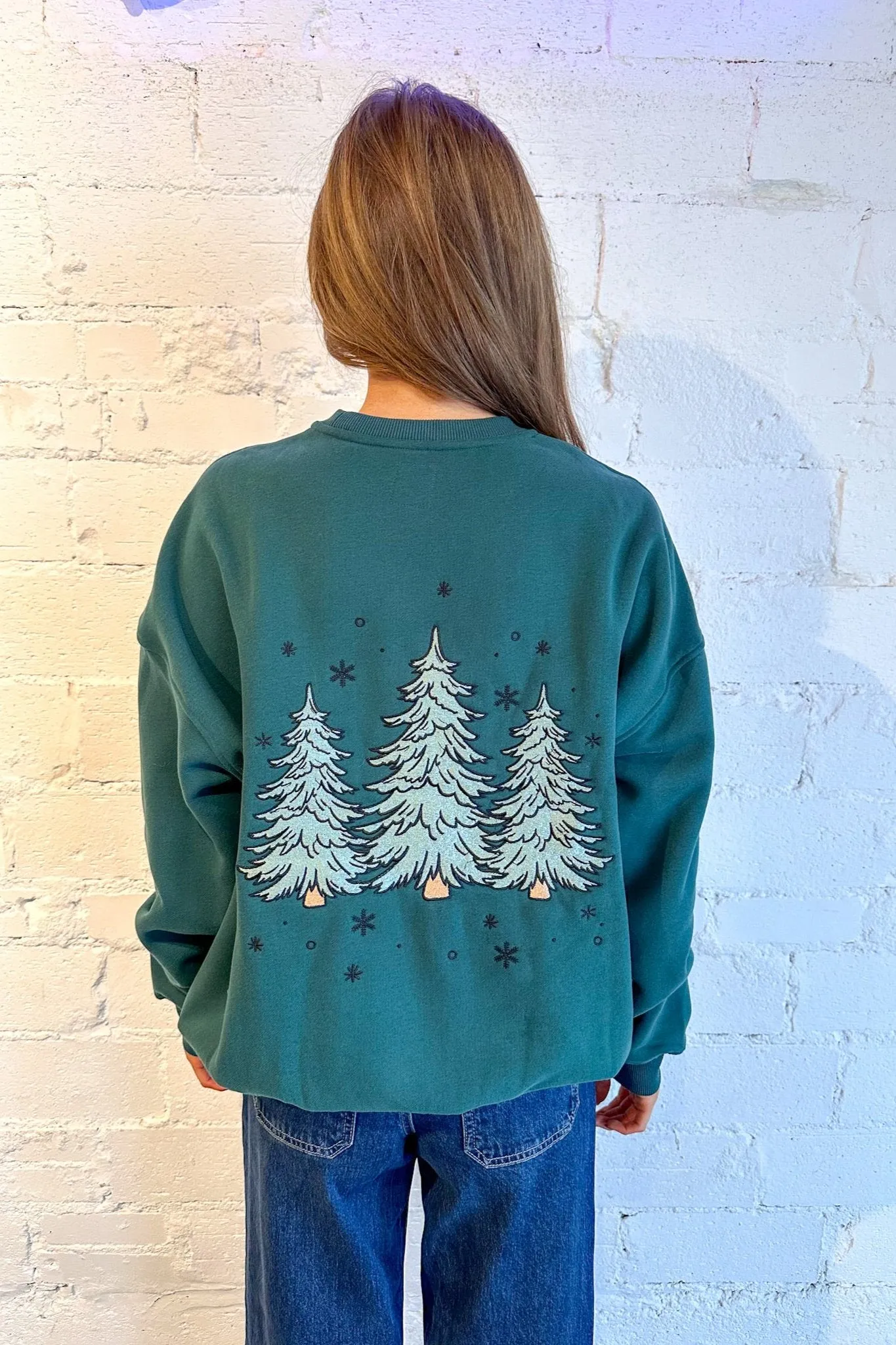 Green Christmas Tree Embroidered Sweatshirt