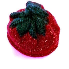 Hand-knitted Child's Glitter Strawberry Beanie