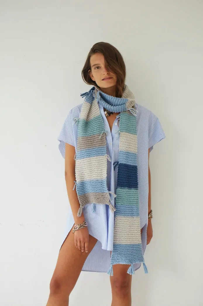 HAND KNITTED COTTON SCARF WITH BLOCK STRIPES