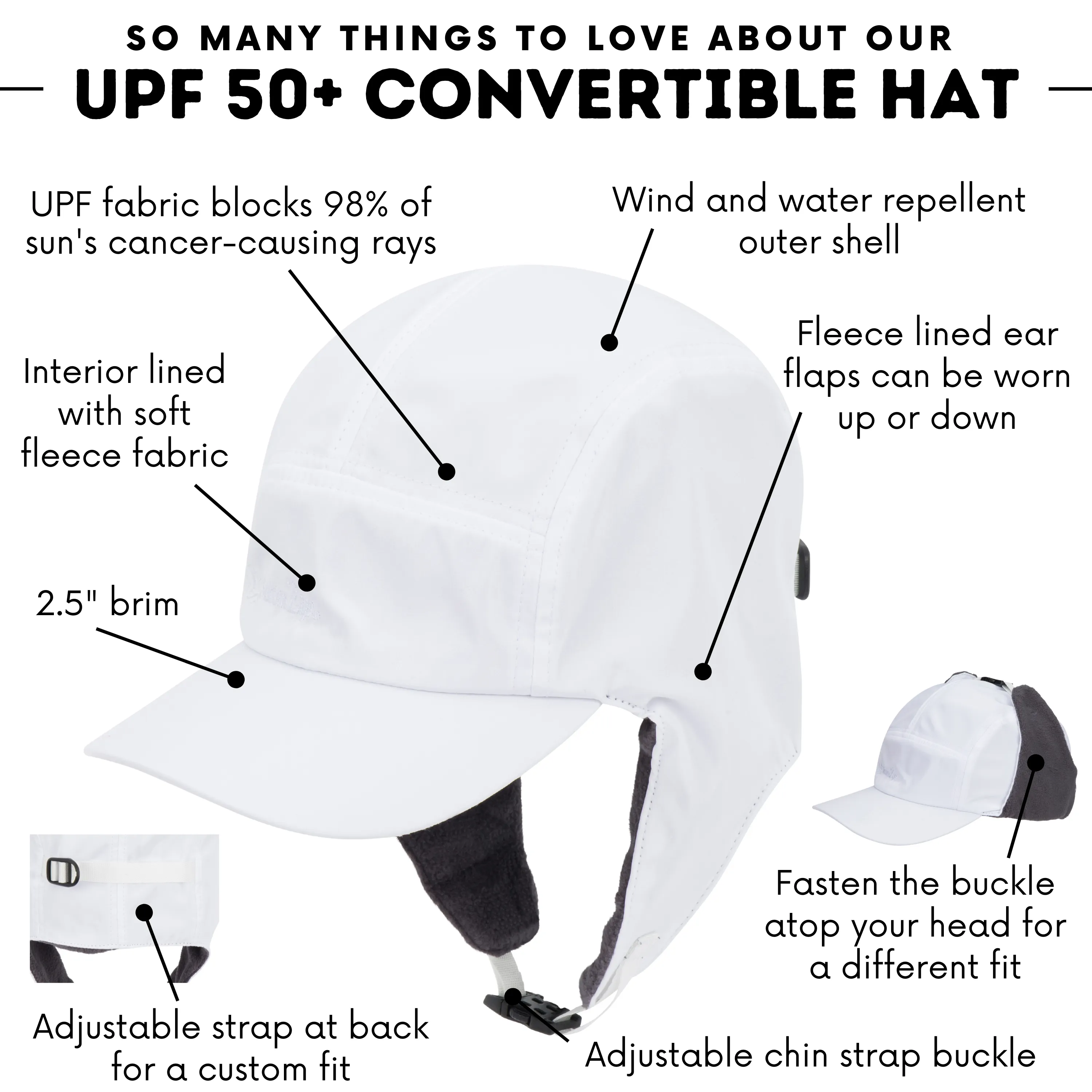 Kids Arctic Chill Winter Convertible Sun Hat - White