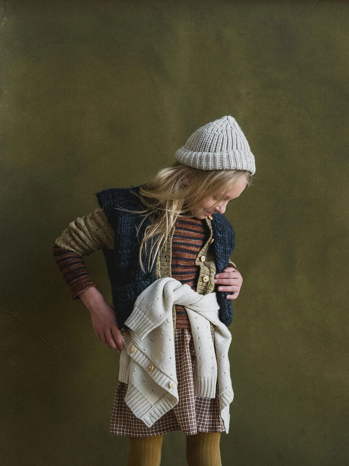 kids fisherman beanie in heather oatmeal