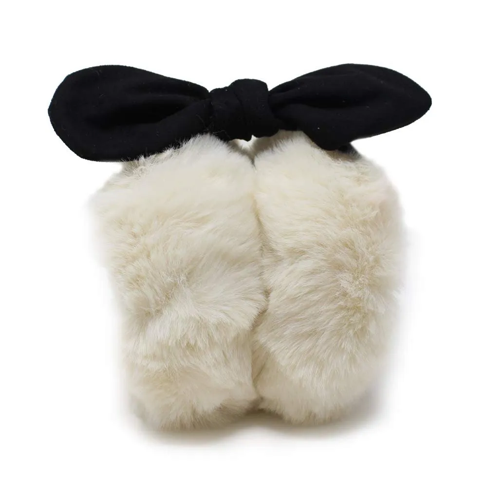 Laundry by Shelli Segal Womens Faux Fur Microsuede Warm Earmuffs with Bows - Furry Ear Warmers