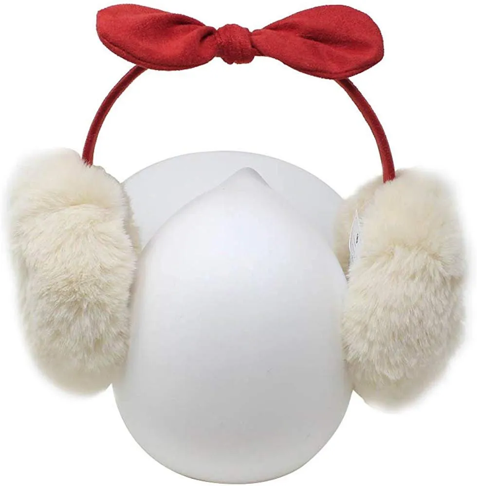 Laundry by Shelli Segal Womens Faux Fur Microsuede Warm Earmuffs with Bows - Furry Ear Warmers