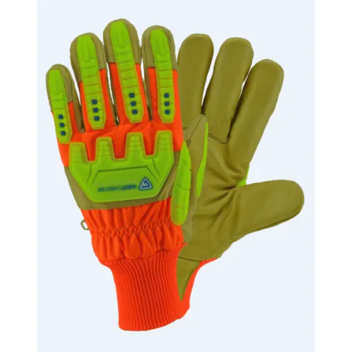 Leather Impact Gloves, Hvo2555, Waterproof, Hi-Viz -  Dozen (12 pairs)