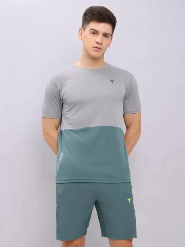 Men Colorblock Slim Fit Crew Neck T-shirt with DOUBLE COOL