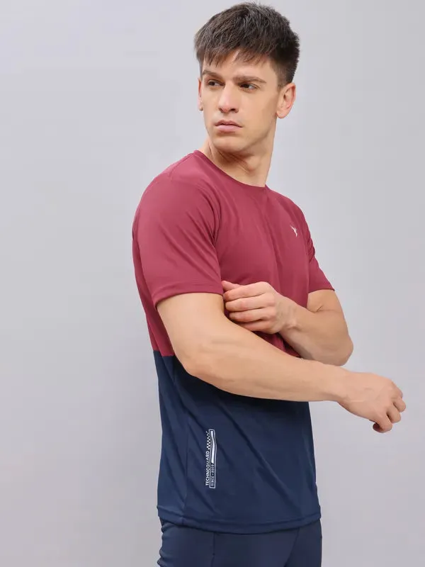 Men Colorblock Slim Fit Crew Neck T-shirt with DOUBLE COOL