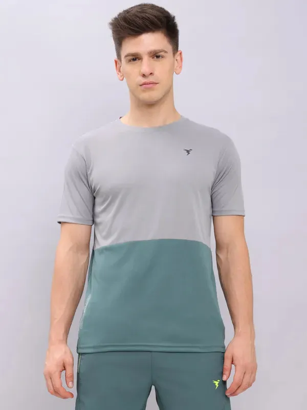 Men Colorblock Slim Fit Crew Neck T-shirt with DOUBLE COOL