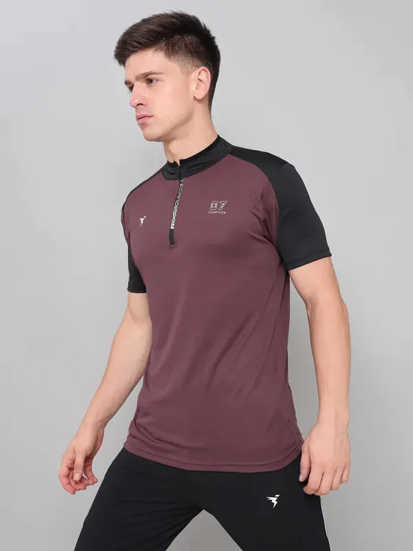 Men Colorblock Slim Fit Mock Neck T-shirt with TECHNO COOL 