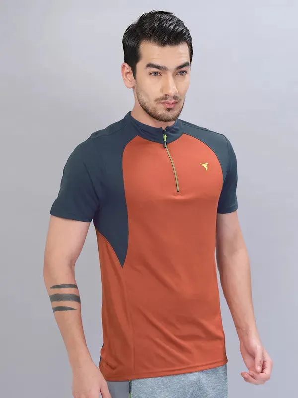 Men Colorblock Slim Fit Mock Neck T-shirt with TECHNO COOL 