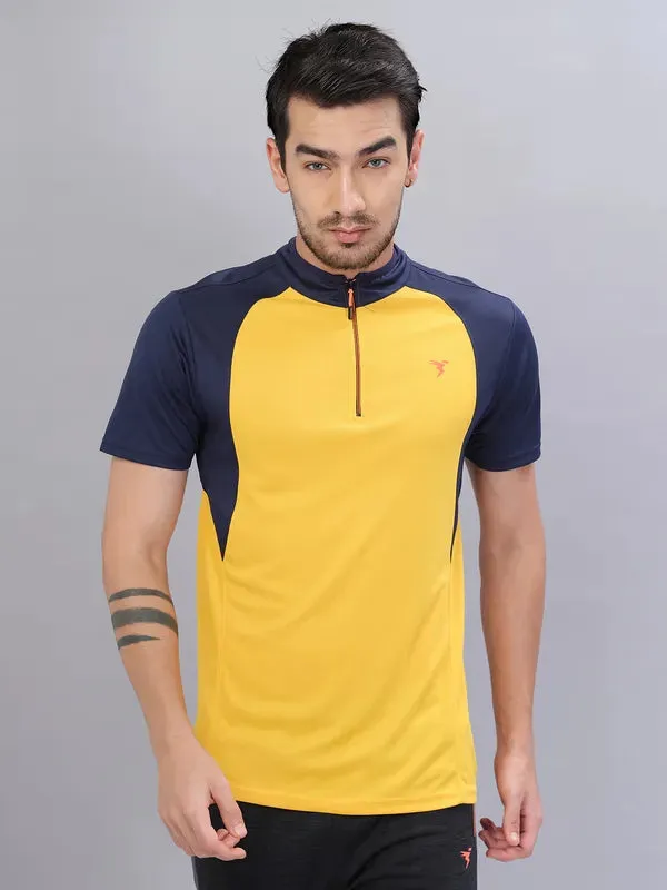 Men Colorblock Slim Fit Mock Neck T-shirt with TECHNO COOL 