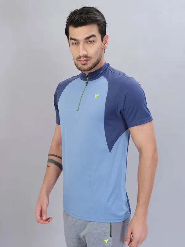 Men Colorblock Slim Fit Mock Neck T-shirt with TECHNO COOL 