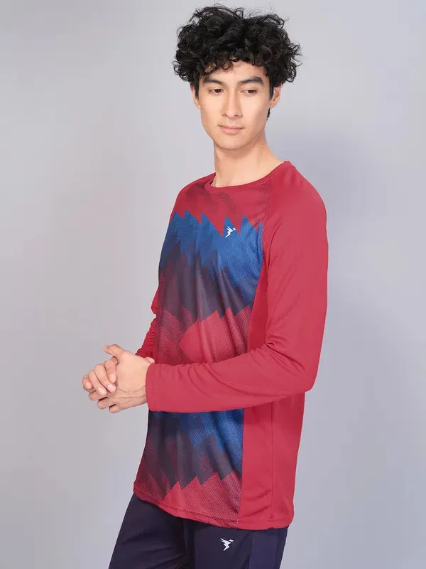 Men Geometric Slim Fit Crew Neck T-shirt with TECHNO COOL