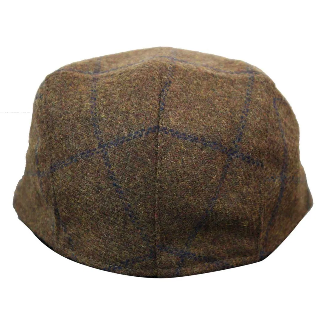 Mens Herringbone Tweed Wool Check Grandad Flat Caps Hats Vintage Green Grey Blue Brown