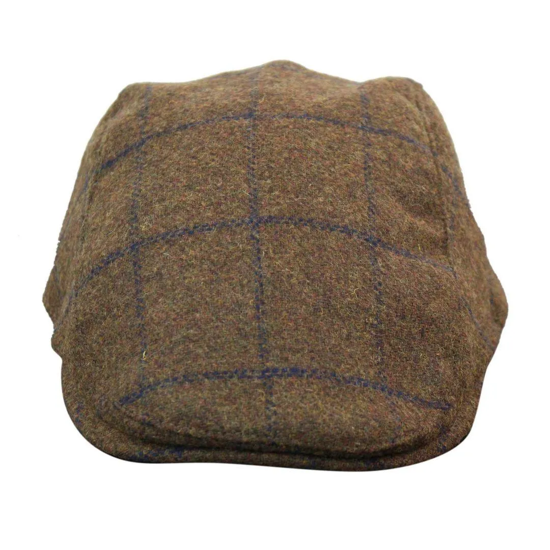 Mens Herringbone Tweed Wool Check Grandad Flat Caps Hats Vintage Green Grey Blue Brown