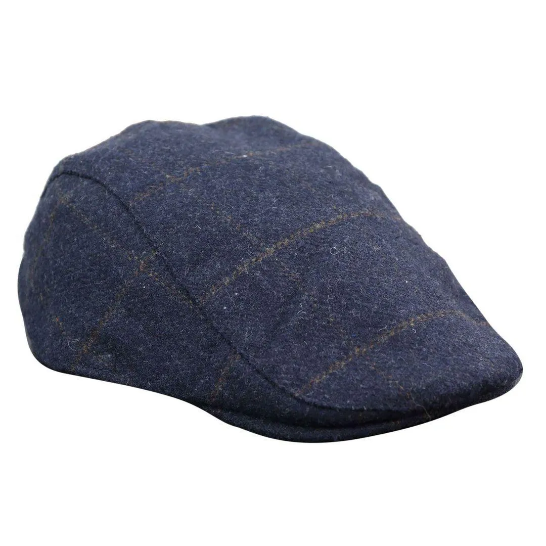 Mens Herringbone Tweed Wool Check Grandad Flat Caps Hats Vintage Green Grey Blue Brown