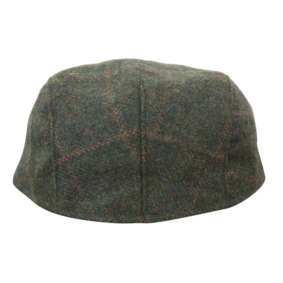 Mens Herringbone Tweed Wool Check Grandad Flat Caps Hats Vintage Green Grey Blue Brown