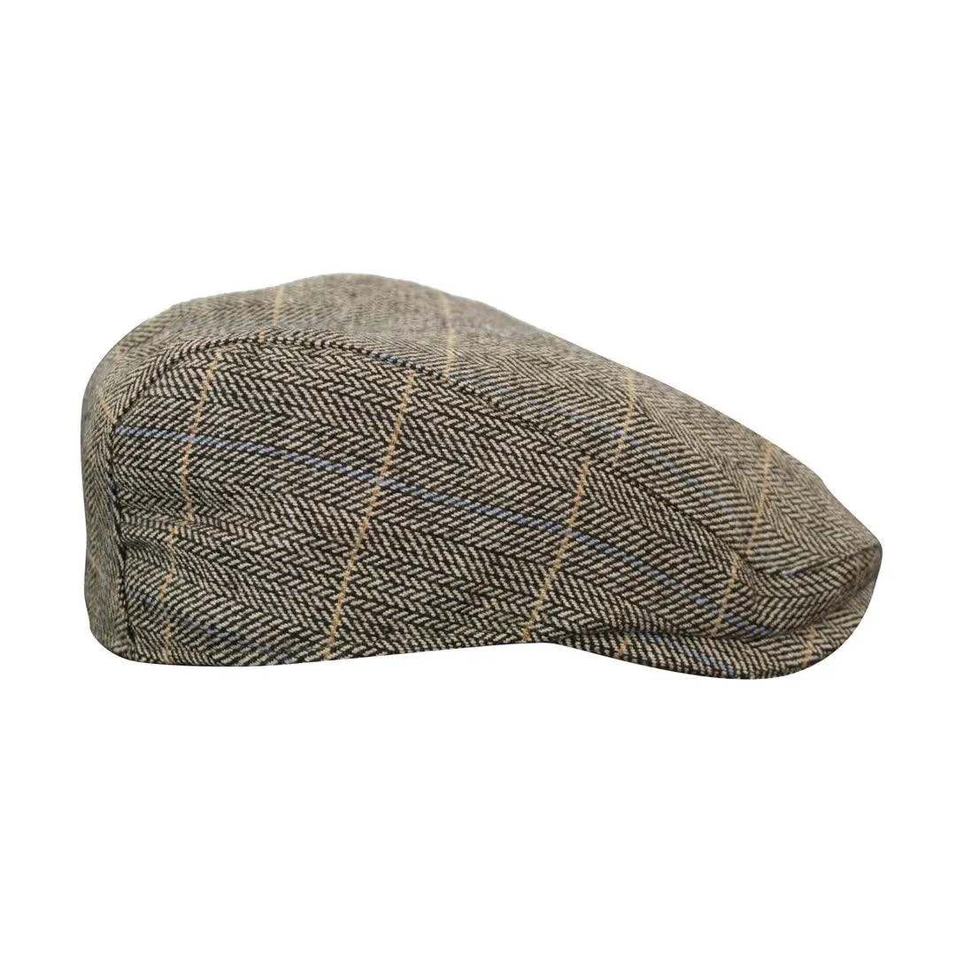 Mens Herringbone Tweed Wool Check Grandad Flat Caps Hats Vintage Green Grey Blue Brown