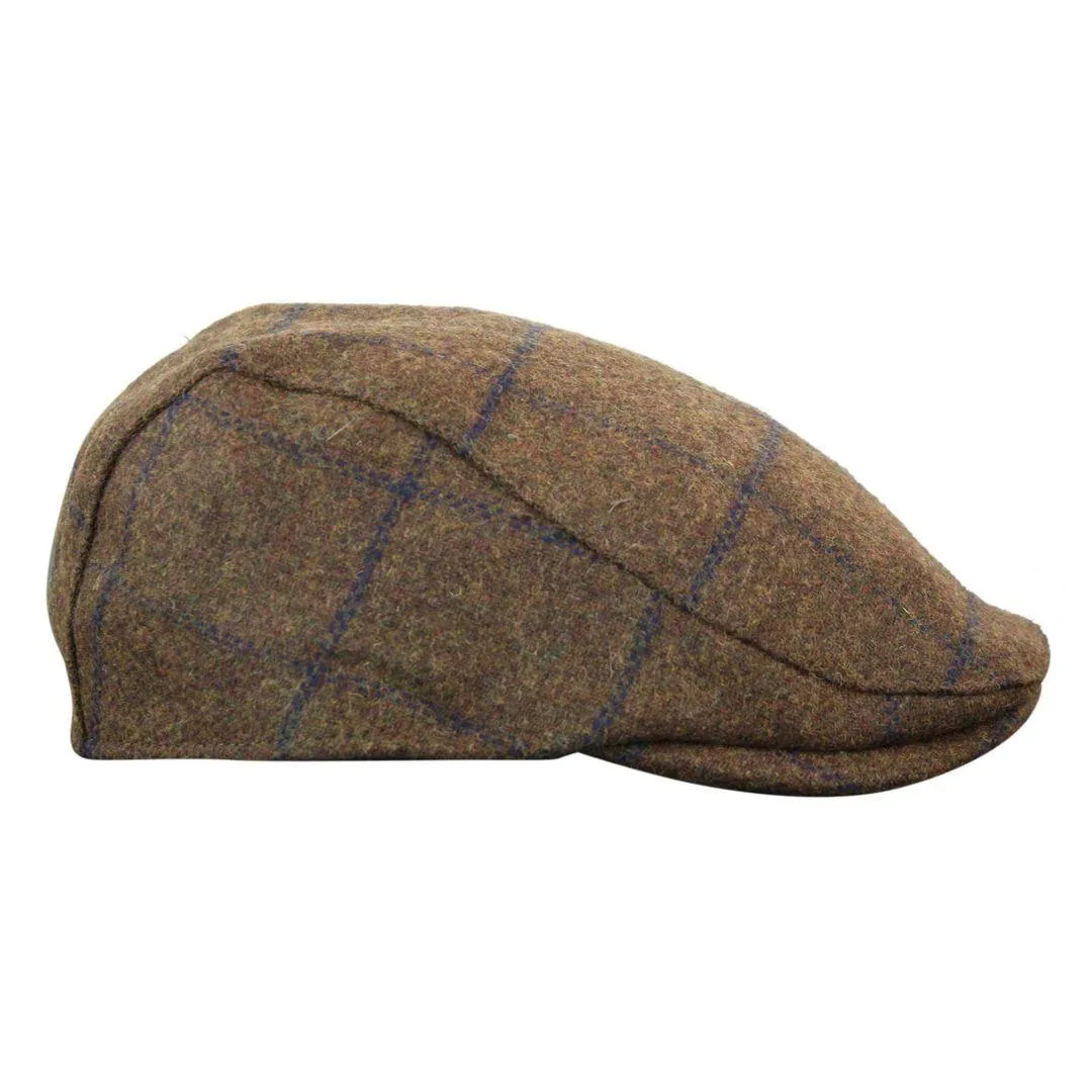 Mens Herringbone Tweed Wool Check Grandad Flat Caps Hats Vintage Green Grey Blue Brown