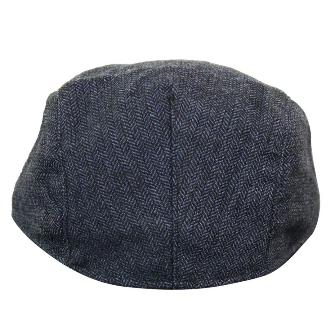 Mens Herringbone Tweed Wool Check Grandad Flat Caps Hats Vintage Green Grey Blue Brown