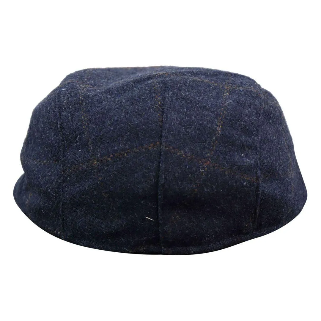 Mens Herringbone Tweed Wool Check Grandad Flat Caps Hats Vintage Green Grey Blue Brown