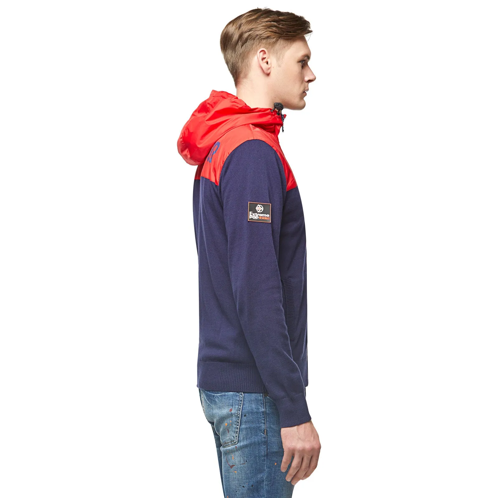 Mens Knitwear With Woven  Zip-Up Hoodie