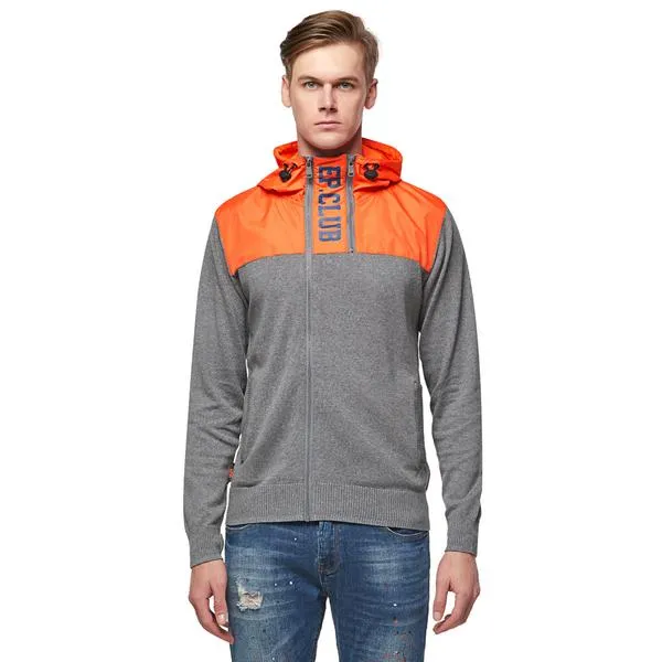 Mens Knitwear With Woven  Zip-Up Hoodie