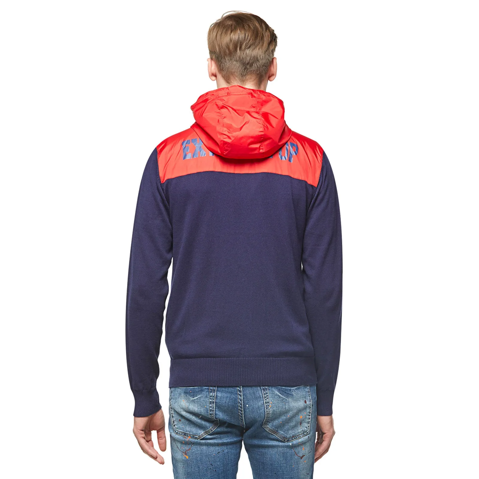 Mens Knitwear With Woven  Zip-Up Hoodie