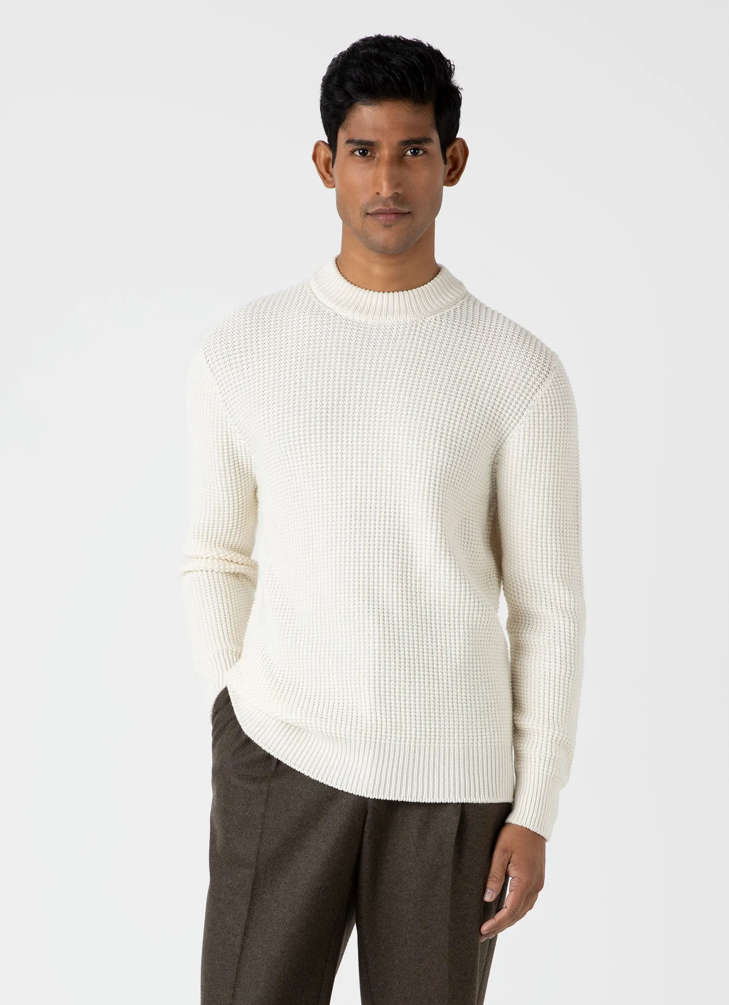 Men's Mariner Mock Neck Jumper in Ecru