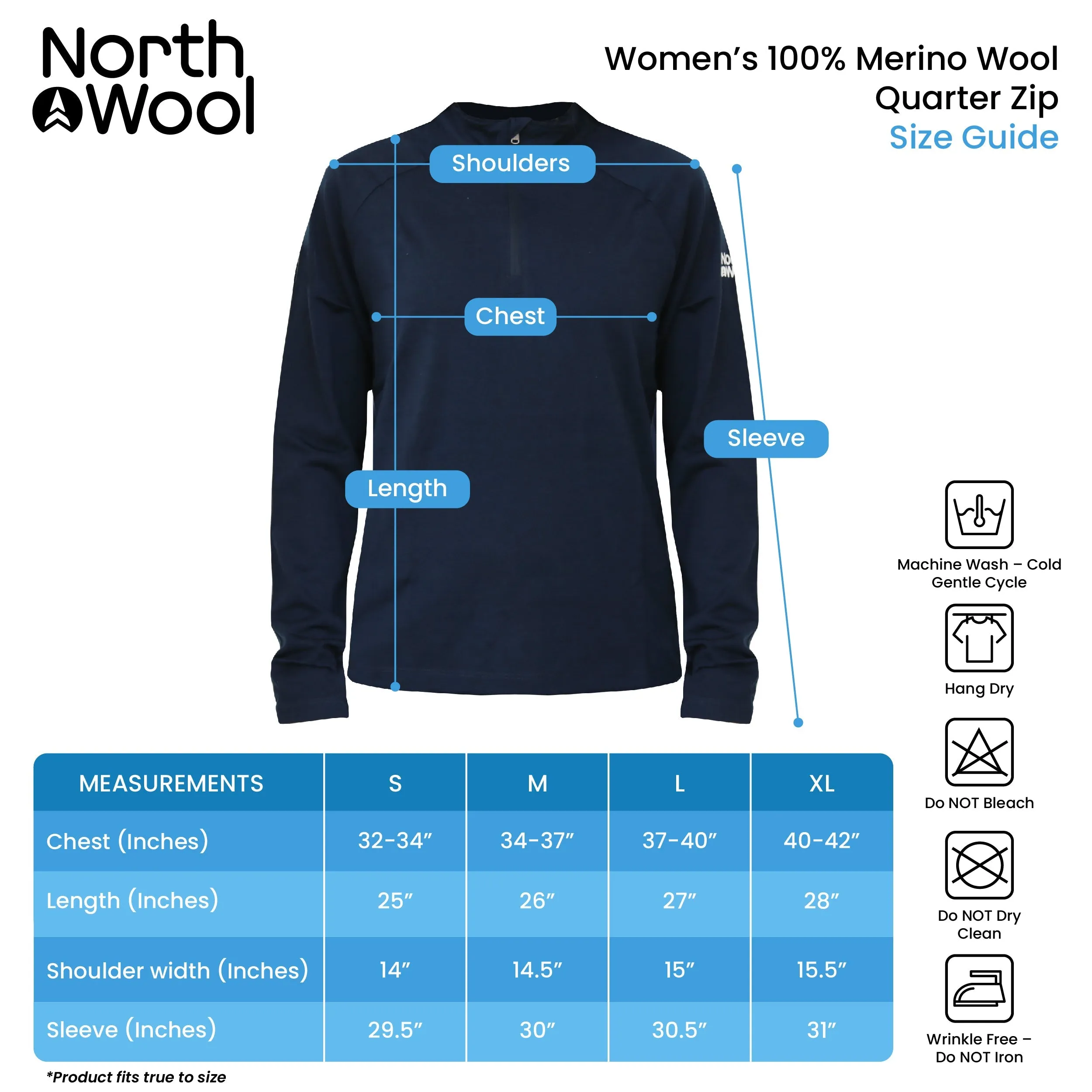 NorthWool Women's 100% Merino Wool 1/4 Zip Baselayer Pullover Sweater 260 GSM