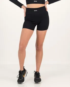 PRIME STATEMENT RIBBED MINI SHORTS - BLACK