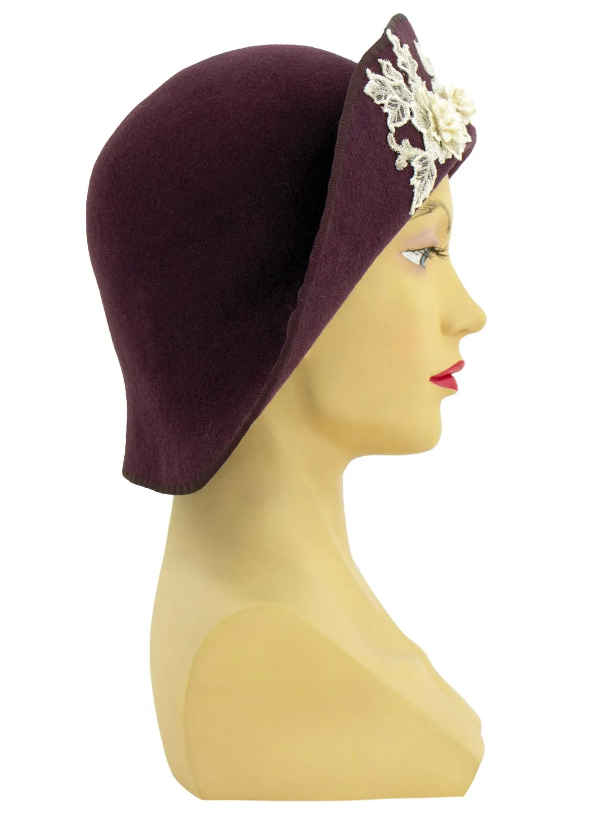 Purple Floral Applique 1940s Vintage Style Halo Hat