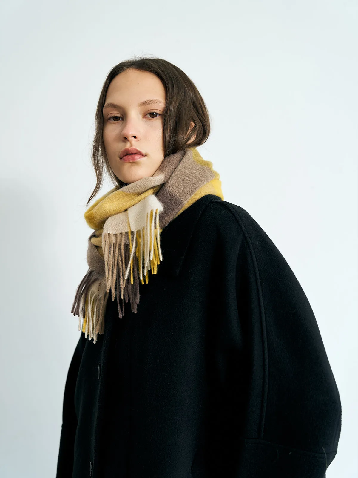 "Plaid" Cashmere Scarf - Yellow