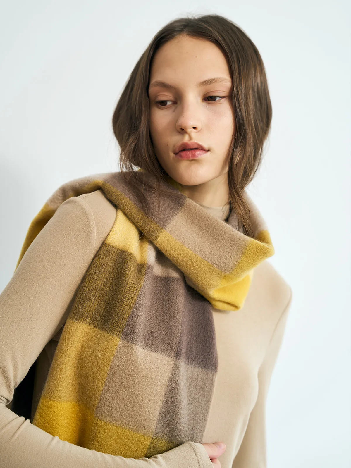 "Plaid" Cashmere Scarf - Yellow