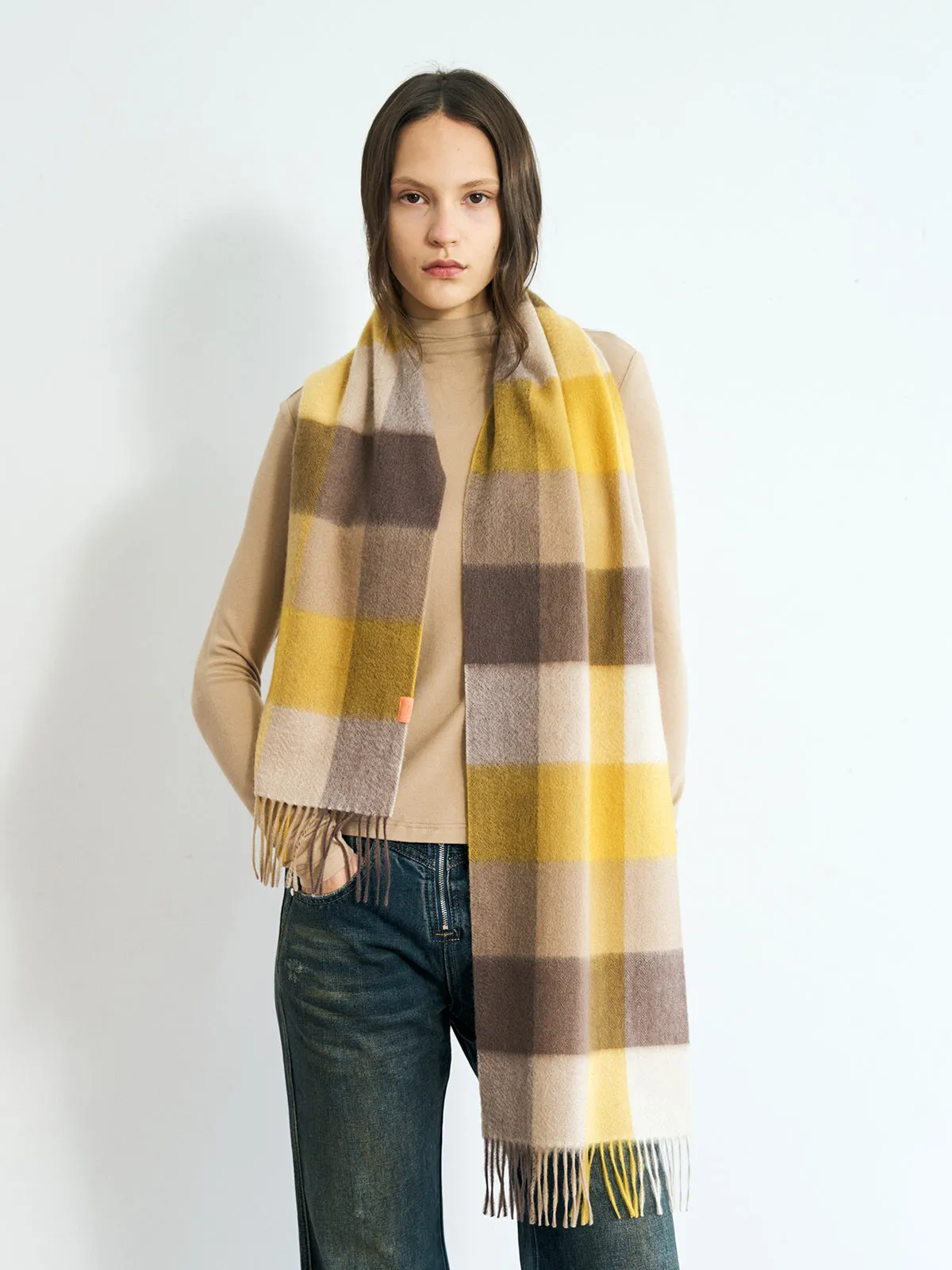 "Plaid" Cashmere Scarf - Yellow