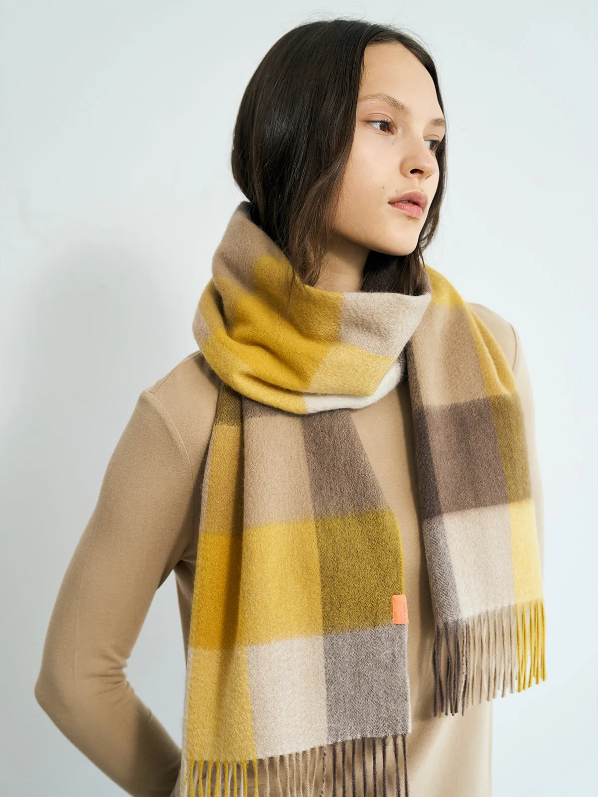 "Plaid" Cashmere Scarf - Yellow