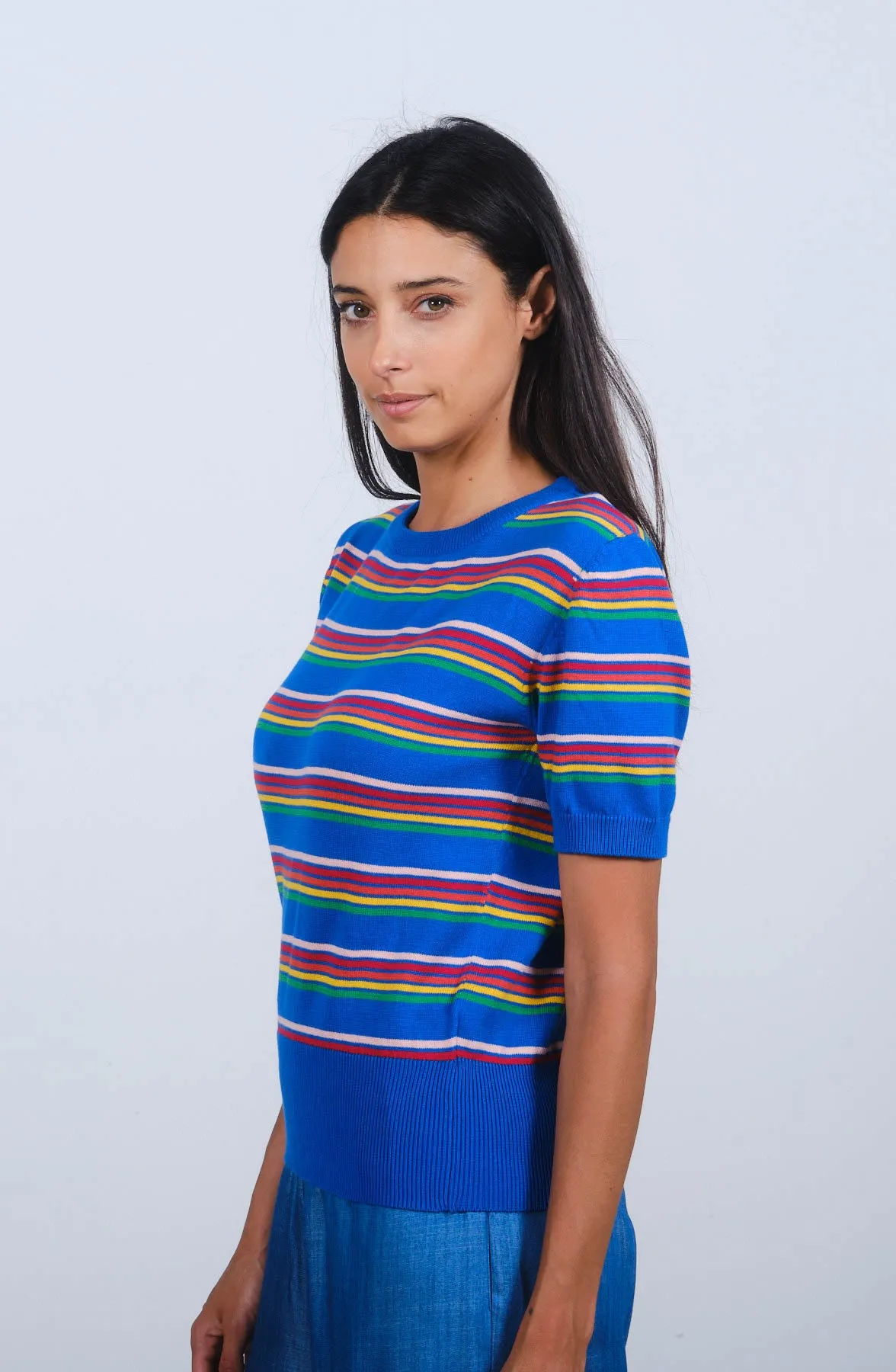 Rainbow Stripe S/S in Princess Blue