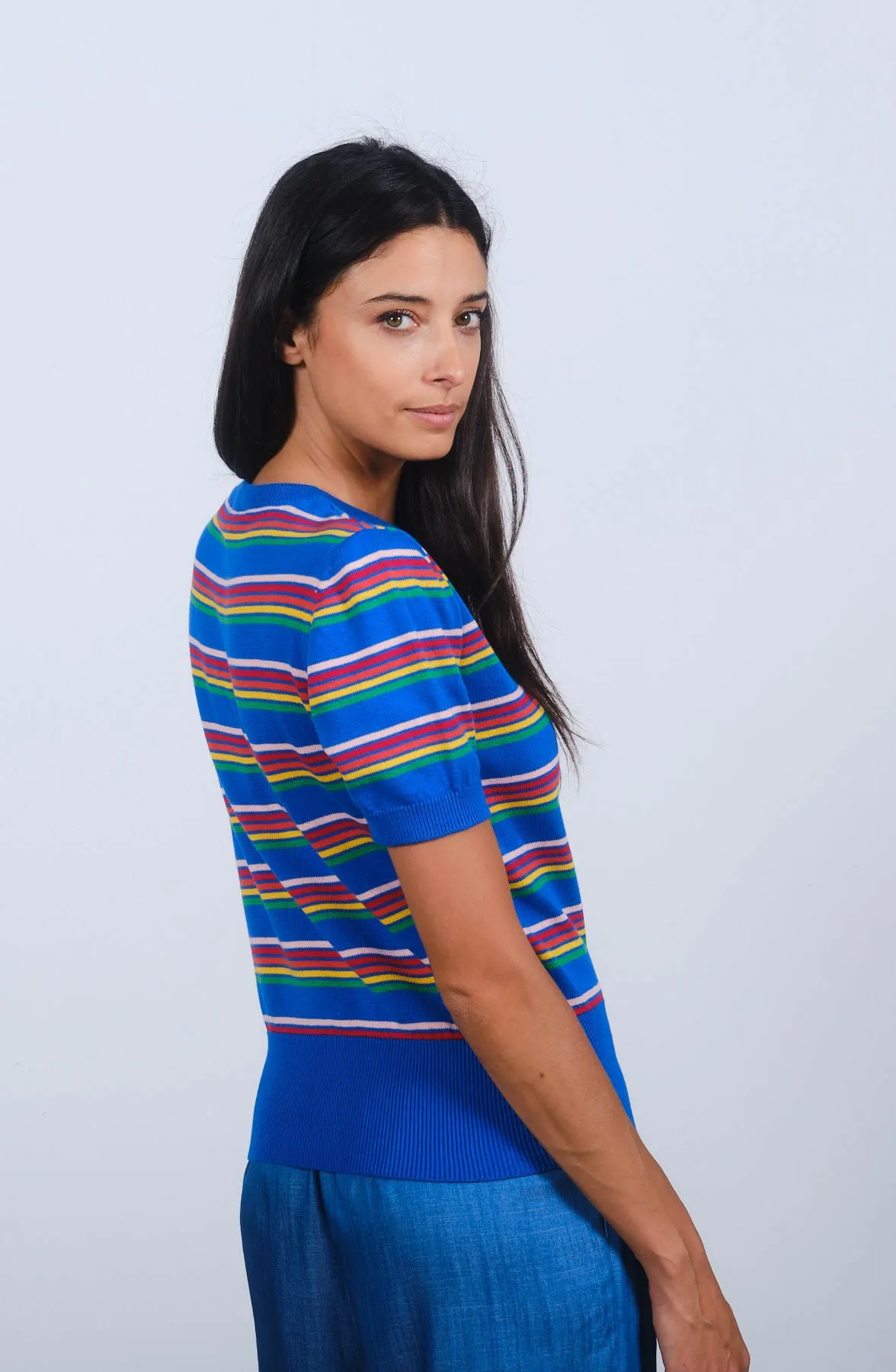 Rainbow Stripe S/S in Princess Blue