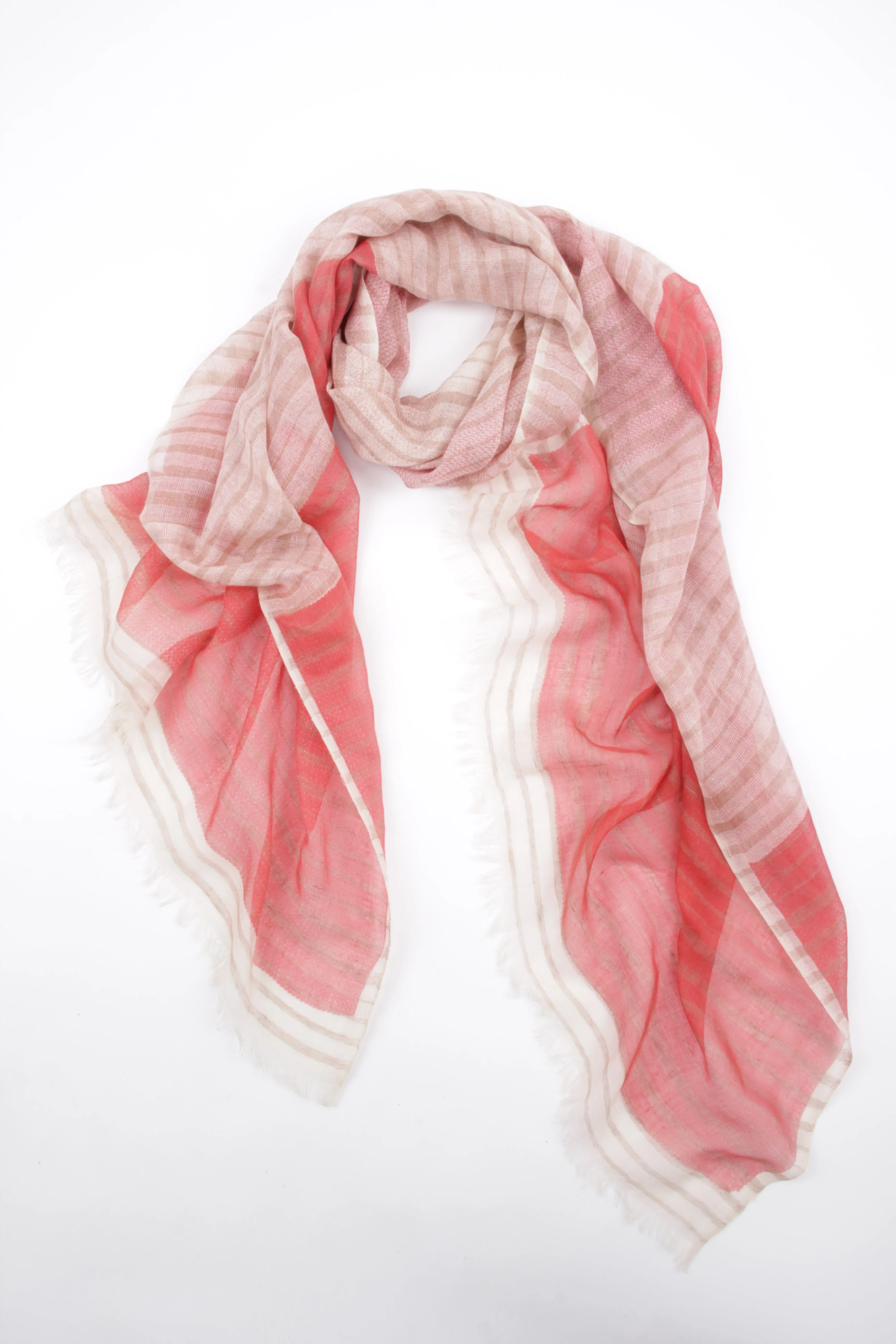 Shaded Striper Pink & Red Silk Cashmere Scarf