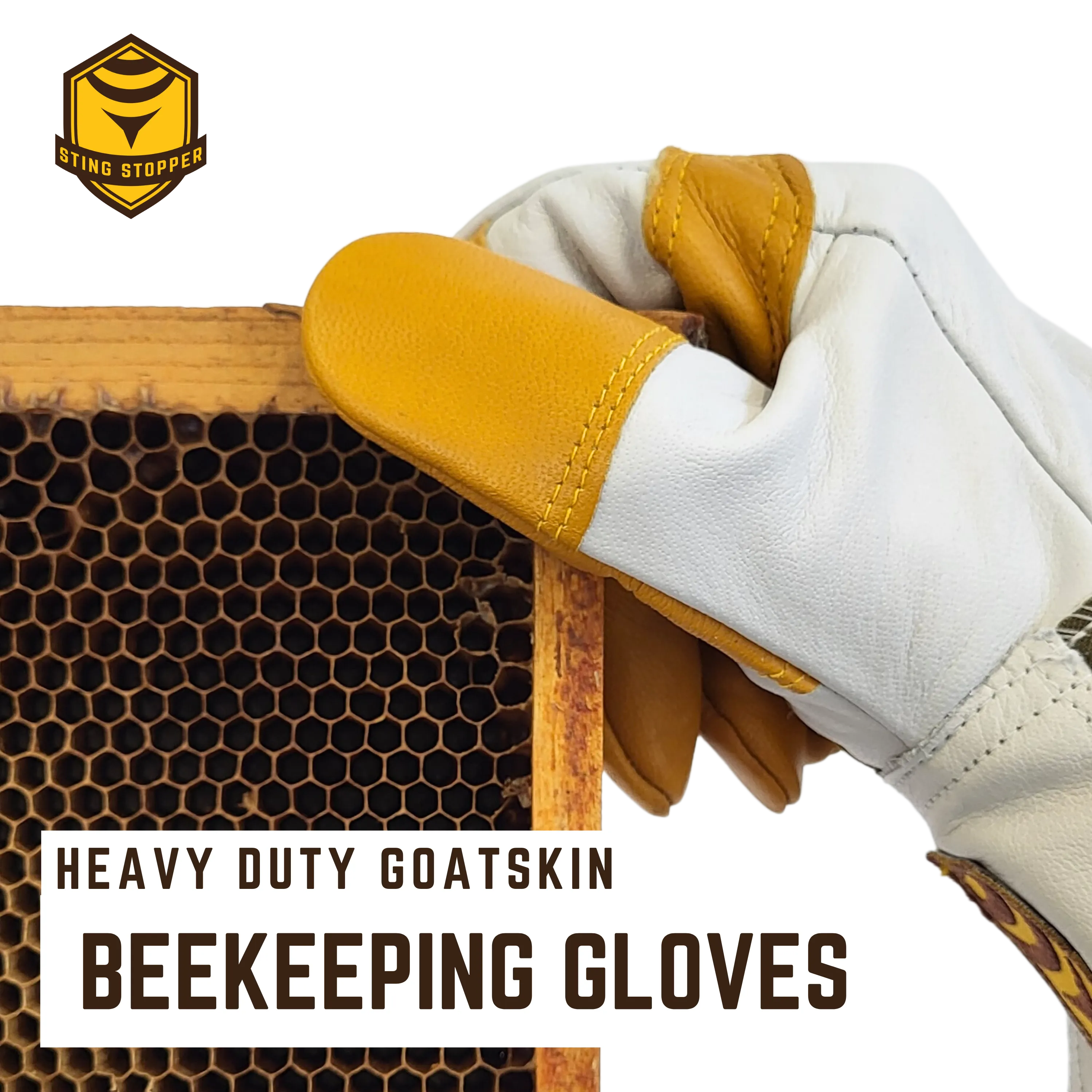 Sting Stopper Heavy Duty Goat Skin Beekeeping Gloves - Olive Green