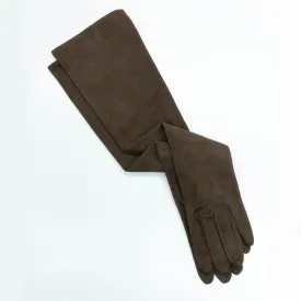 SUEDE OPERA LENGTH LEATHER GLOVES (19")- FLINT