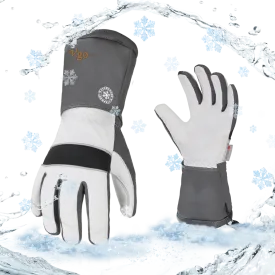 VGO 1-Pair High Dexterity Touchscreen Goatskin Leather Winter Warm Ski Gloves, Cold Storage Work Gloves, G200 Thinsulate, Waterproof Insert (White, GA8435FW)