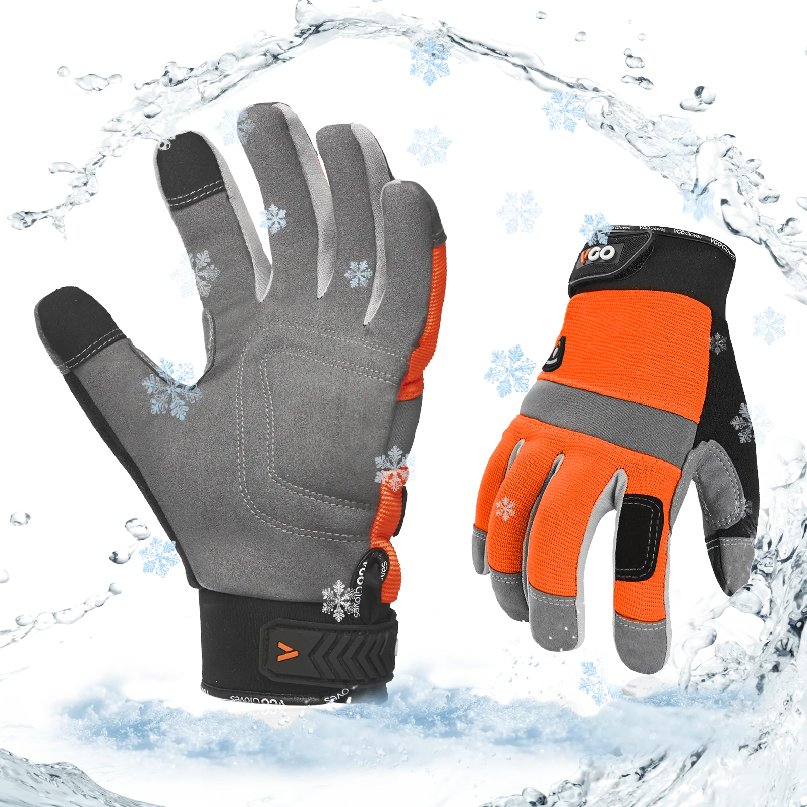 Vgo 1Pair 5℃/41°F Winter Work Gloves Men, Cold Weather Waterproof Safety Work Gloves,Cold Storage or Freezer Glove, Touchscreen(SL7584FLWP-ORA)