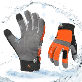 Vgo 1Pair 5℃/41°F Winter Work Gloves Men, Cold Weather Waterproof Safety Work Gloves,Cold Storage or Freezer Glove, Touchscreen(SL7584FLWP-ORA)