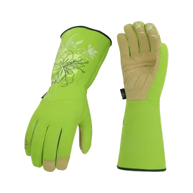 VGO 1Pair Ladies' Synthetic Leather Gardening Gloves, Long Sleeves Gauntlet, Breathable & Grip Work Gloves, High Dexterity, Washable(SL7445-GRE)